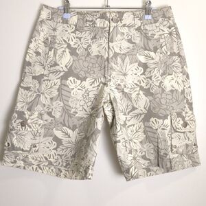 VTG Y2k Kikit Jeans Abstract Toropical Floral Beige Cargo Short 10‎